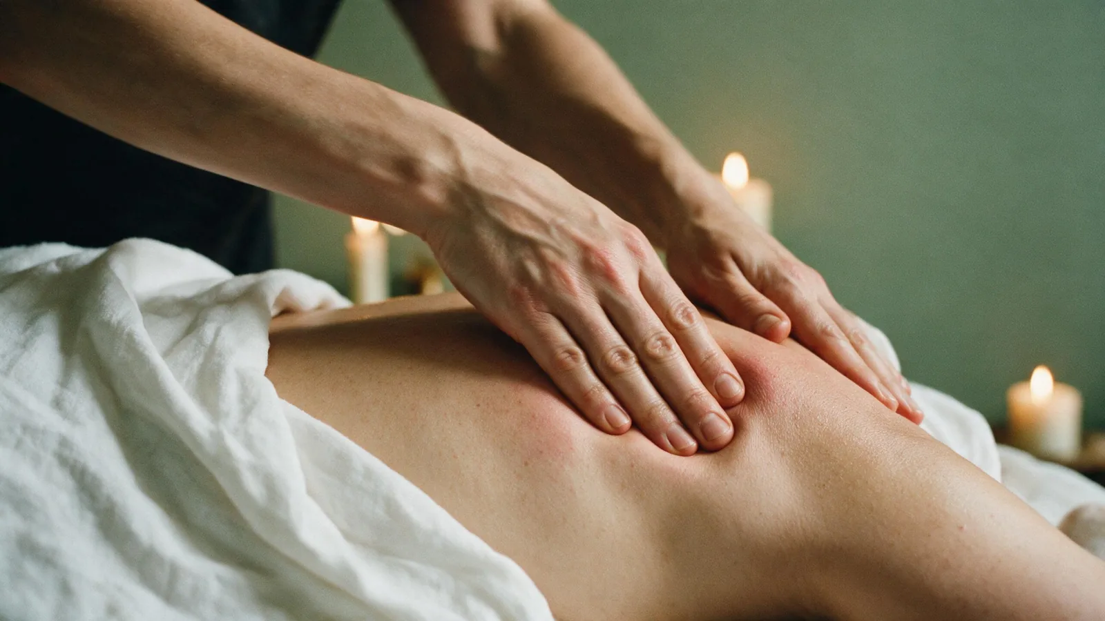Aplicação de pressão com os dedos nos pontos das costas durante uma sessão de shiatsu
